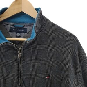 Tommy Hilfiger 1/4 Quarter Zip Long Sleeve Mock Neck Grey/Blue Sweater